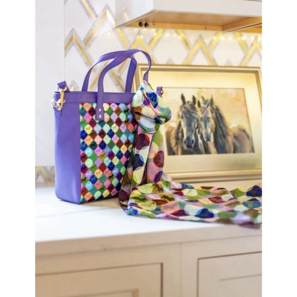 Forza Cavallo Purple Multicolor Geometric Tote Bag Double Handle Made in USA